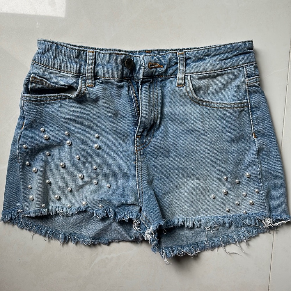Zara pearl denim cut off shorts